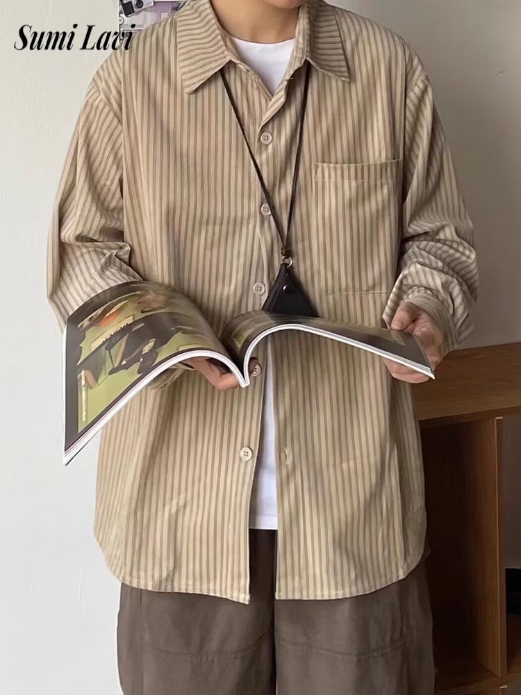 Corduroy Button Up Shirt Men - スタイリッシュなメンズ長袖コーデュロイシャツ春カジュアルターンダウンカラーボタンアップカーディガントップス男性ヴィンテージストライプシャツ