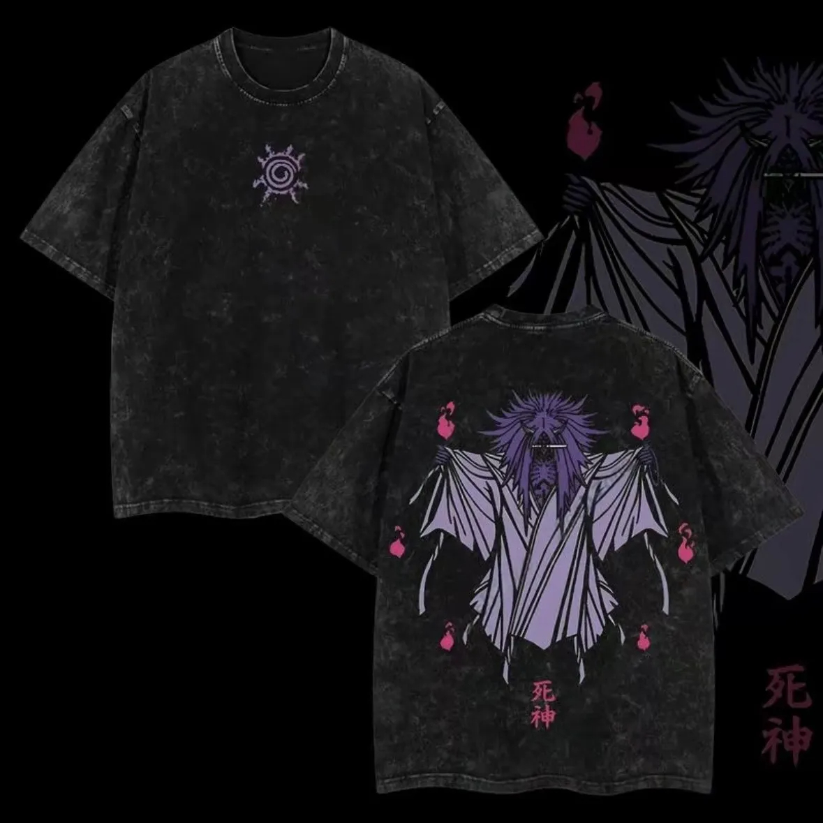 Acid Wash Vintage Graphic T Shirt - 死神 Tシャツナルト死神シールヴィンテージ酸洗いストリートウェアオーバーサイズレトロアニメグラフィックメンズ Tシャツコットントップ衣類