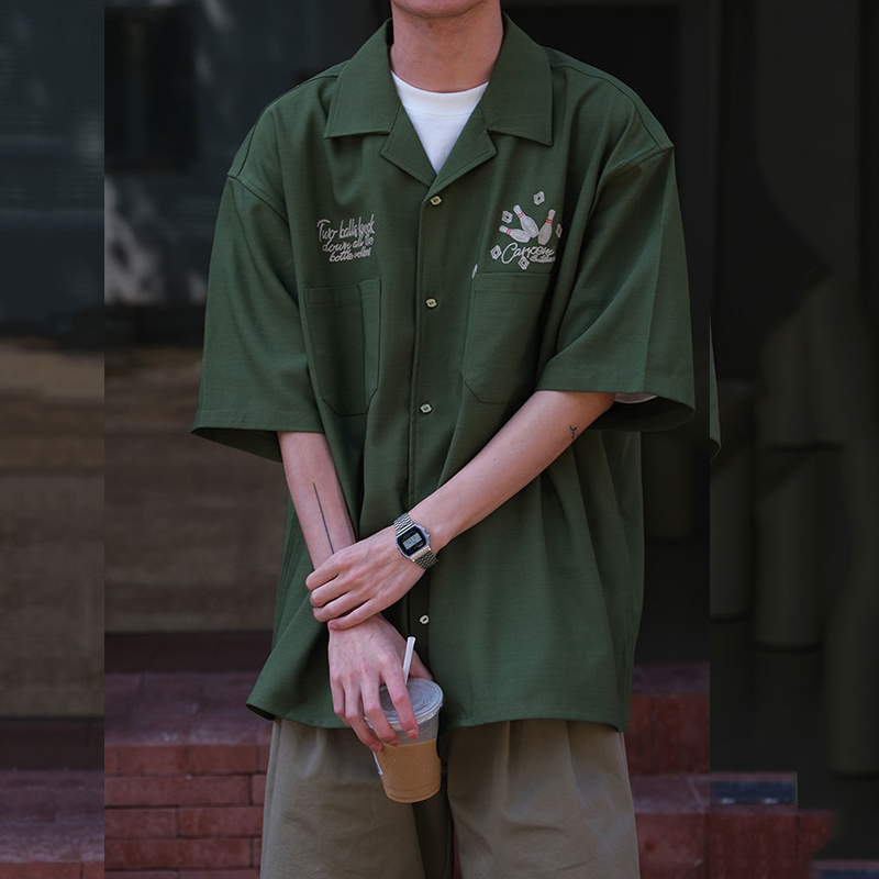 Bowling-女性と男性のための緑の半袖Tシャツ,レトロス - Short Sleeve Bowling Shirt Retro のレビューと価格